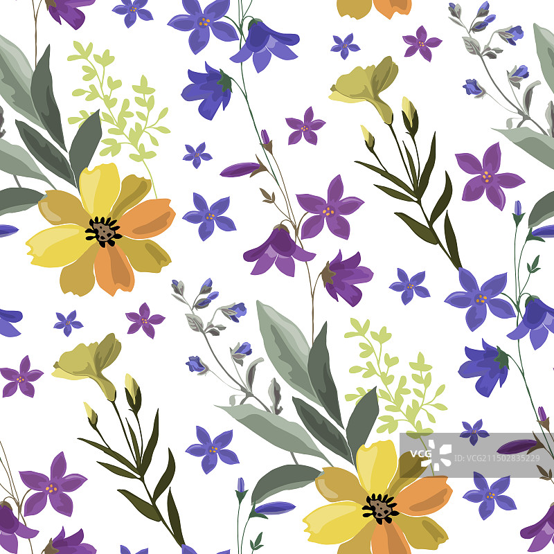 草地花卉无缝图案图片素材