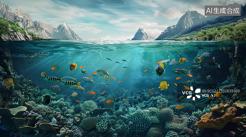 【AI数字艺术】热带海洋珊瑚礁鱼群图片素材