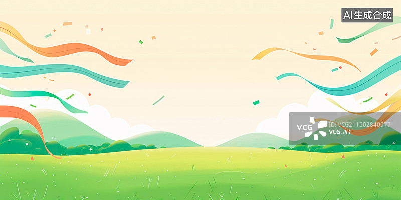 【AI数字艺术】户外草地节庆氛围彩带背景图片素材