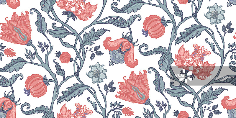 雅各宾风格的复古花卉无缝图案图片素材