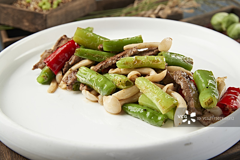 杭椒海鲜菇小炒牛柳图片素材