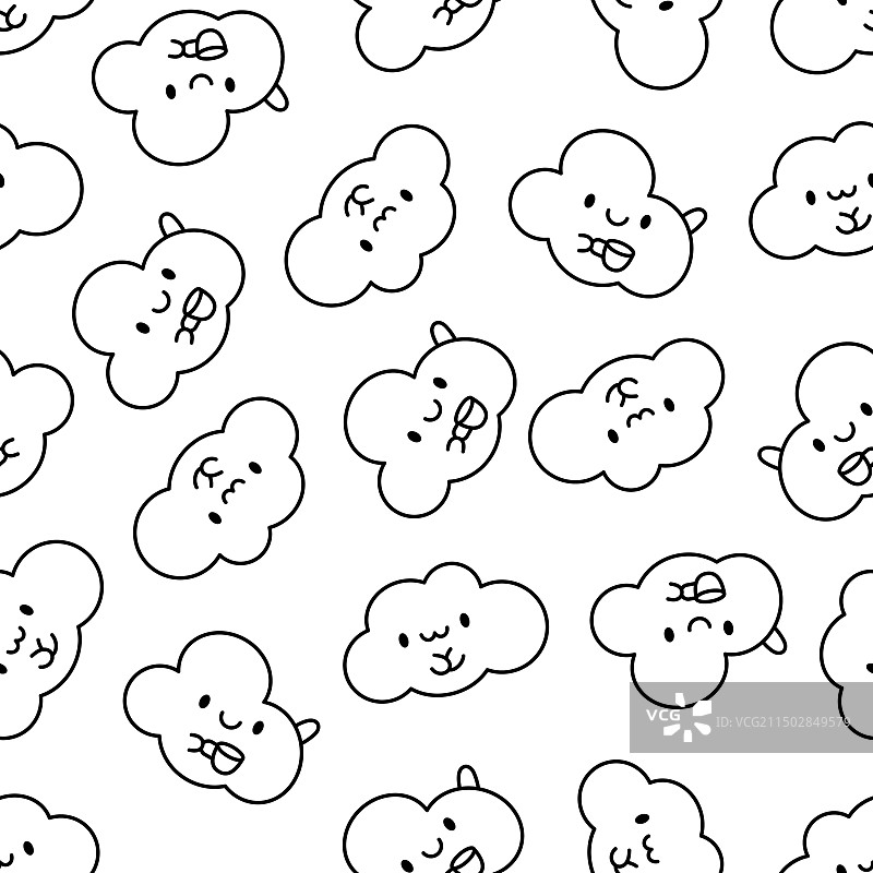 可爱卡哇伊云朵无缝图案填色图片素材