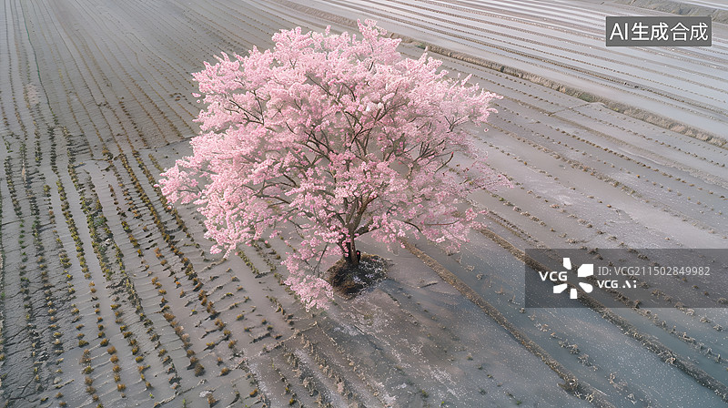 【AI数字艺术】航拍视角樱花树图片素材