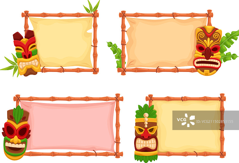 夏威夷竹制相框，木制框架，提基图腾神图片素材