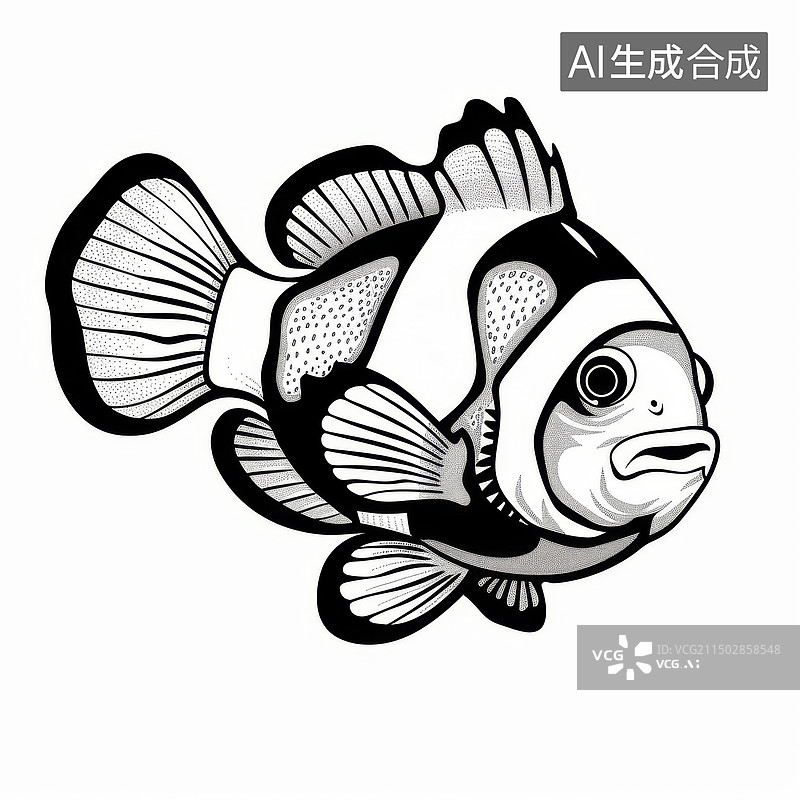 【AI数字艺术】小丑鱼图书配图线稿白色背景图片素材