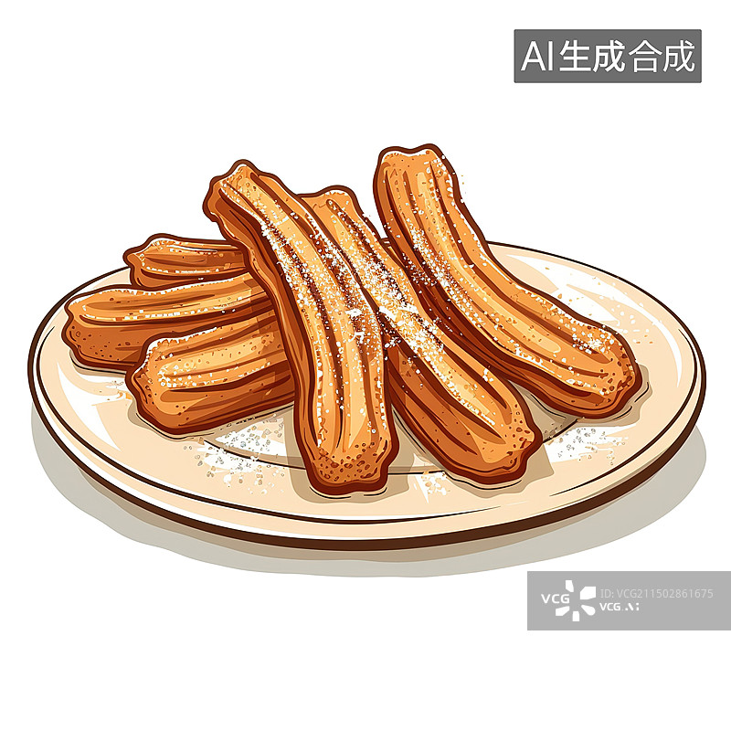 【AI数字艺术】白色背景下盘子里炸香肠的特写镜头图片素材
