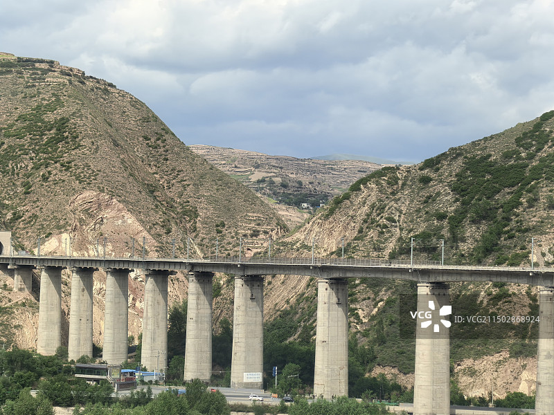 黄土高原中的兰渝铁路图片素材