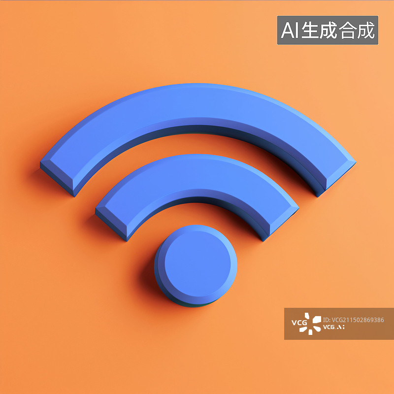 【AI数字艺术】蓝色设计概念无线图标符号3D渲染插图图片素材