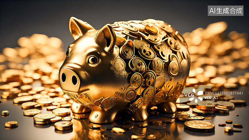 【AI数字艺术】硬币和金猪储蓄罐图片素材