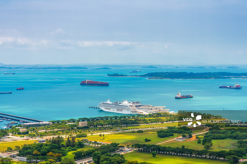 狮城，滨海湾花园，新加坡滨海湾邮轮中心，棋樟山岛，Lazarus Island，马六甲，货轮，航拍图片素材
