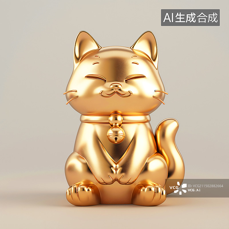 【AI数字艺术】黄金材质的招财猫图片素材