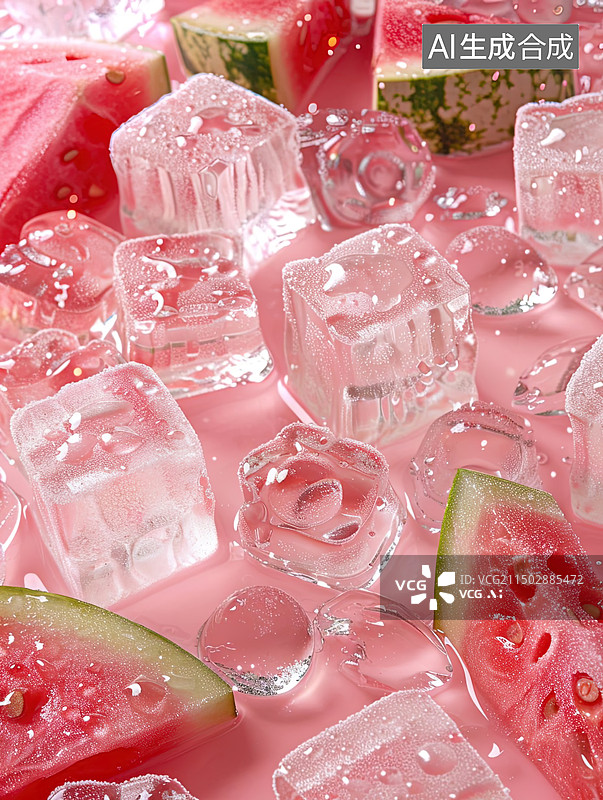 【AI数字艺术】时尚创意夏天西瓜汁冰块图片素材