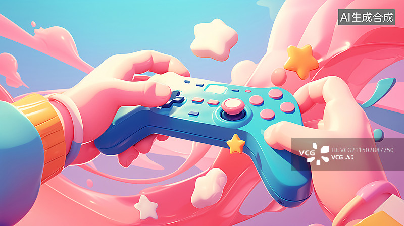 【AI数字艺术】一双手在操作游戏手柄玩游戏3D插画图片素材