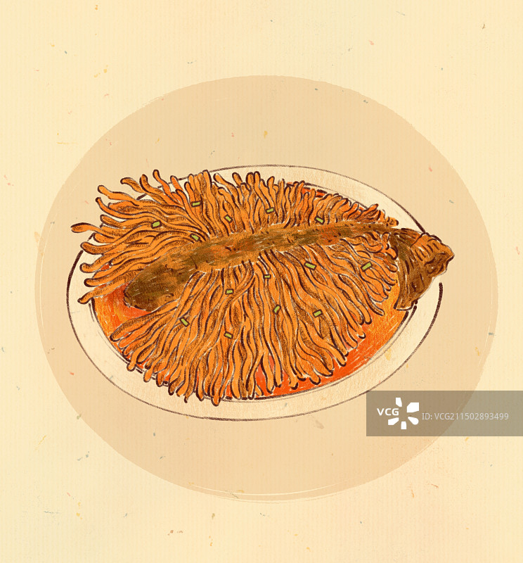 手绘河北特色美食冀菜金毛狮子鱼插画图片素材