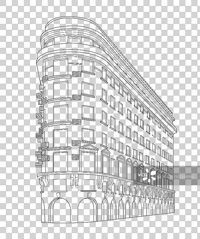 中国传统古建筑上海武康大楼线稿图片素材