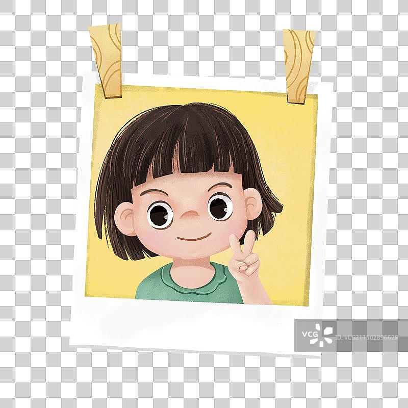 拍立得小女孩比耶照片图片素材