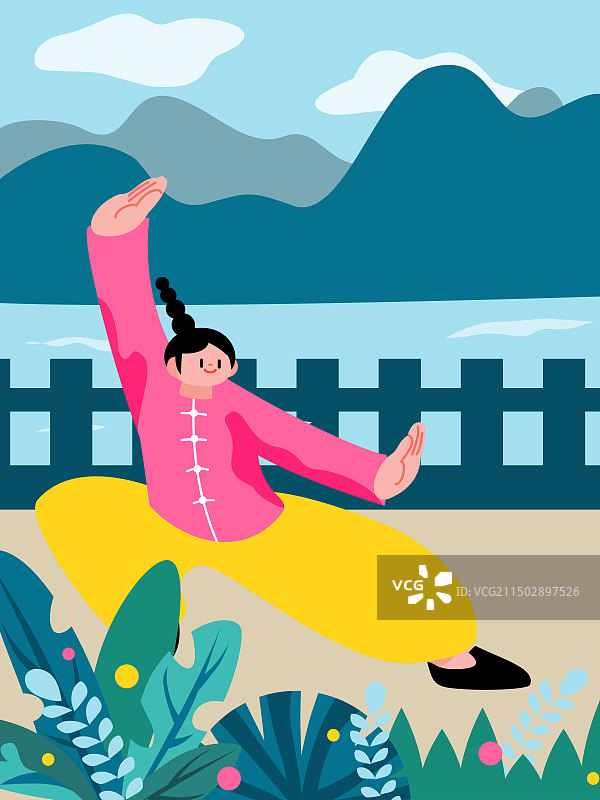 公园练功打太极的女孩图片素材