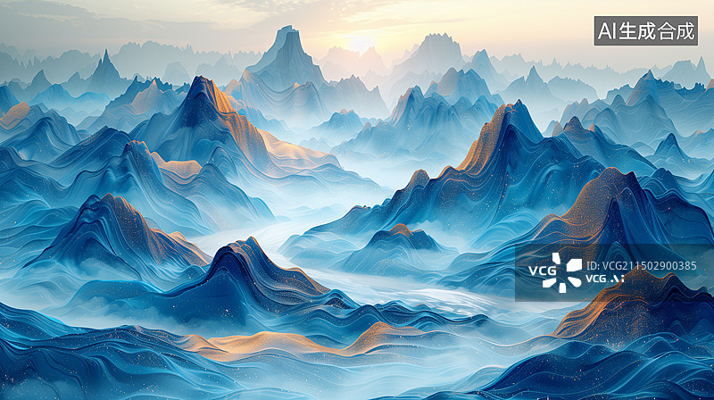 【AI数字艺术】中国水墨高山流水图片素材