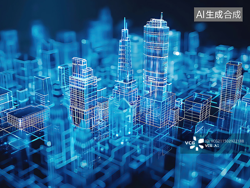 【AI数字艺术】城市建筑科技网络智慧城市全息图图片素材