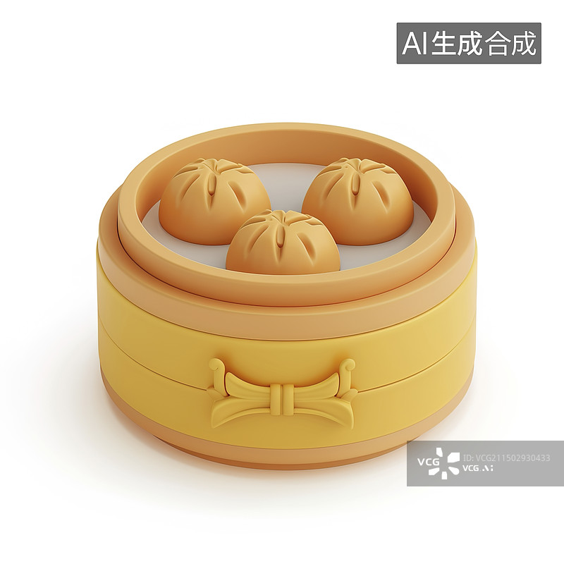 【AI数字艺术】一屉笼小笼包3D渲染可爱插图图片素材