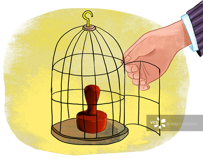 被关在笼子里的公章，监督权利图片素材