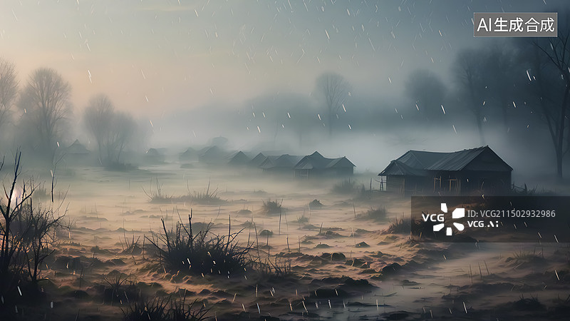 【AI数字艺术】下雨天的乡村图片素材
