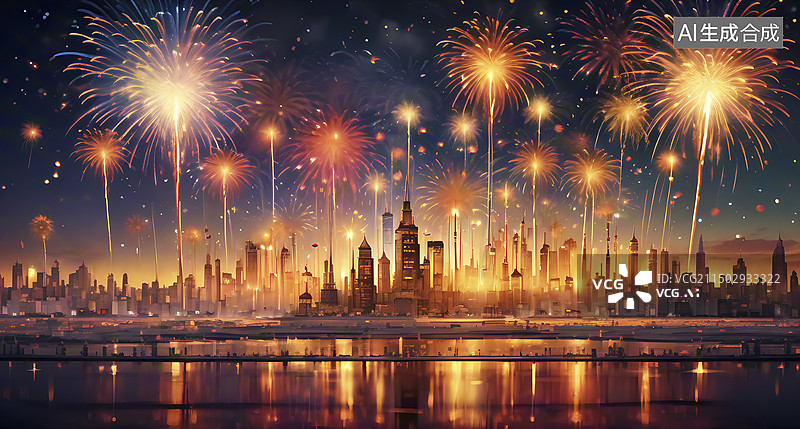 【AI数字艺术】城市烟花插画图片素材