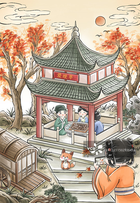 长沙爱晚亭插画图片素材