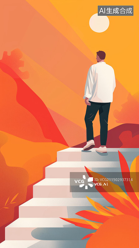 【AI数字艺术】站在楼梯上的人图片素材
