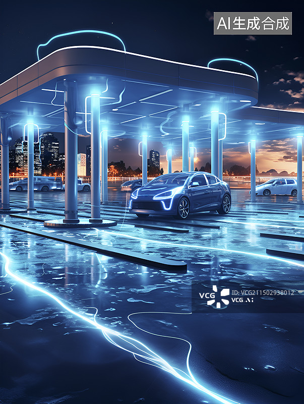 【AI数字艺术】正在充电的新能源汽车图片素材
