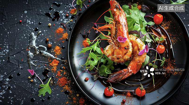 【AI数字艺术】营养减脂餐烤虾摆盘图片素材