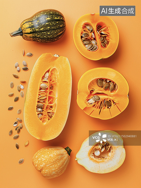 【AI数字艺术】清新秋天南瓜特写图片素材