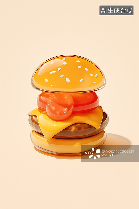 【AI数字艺术】桌上的糖果色汉堡包玩具3D卡通立体插画图片素材