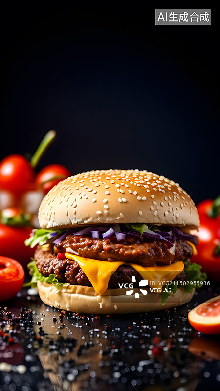 【AI数字艺术】汉堡包特写图片素材
