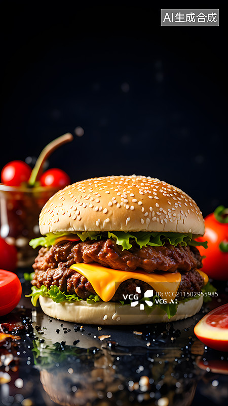 【AI数字艺术】汉堡包特写图片素材