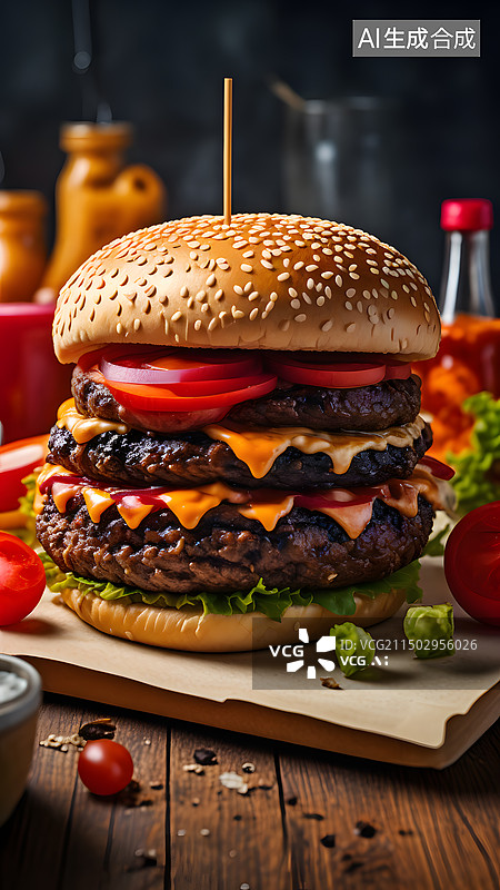 【AI数字艺术】汉堡包特写图片素材
