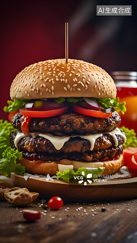 【AI数字艺术】汉堡包特写图片素材
