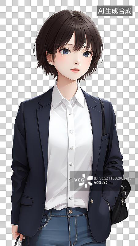 【AI数字艺术】手绘漫画人物，职场女性，职业装女孩，商务人士，通勤装，西装，女经理图片素材