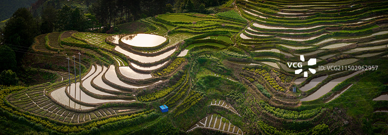 航拍贵州独山县翁台村的高山梯田景观图片素材