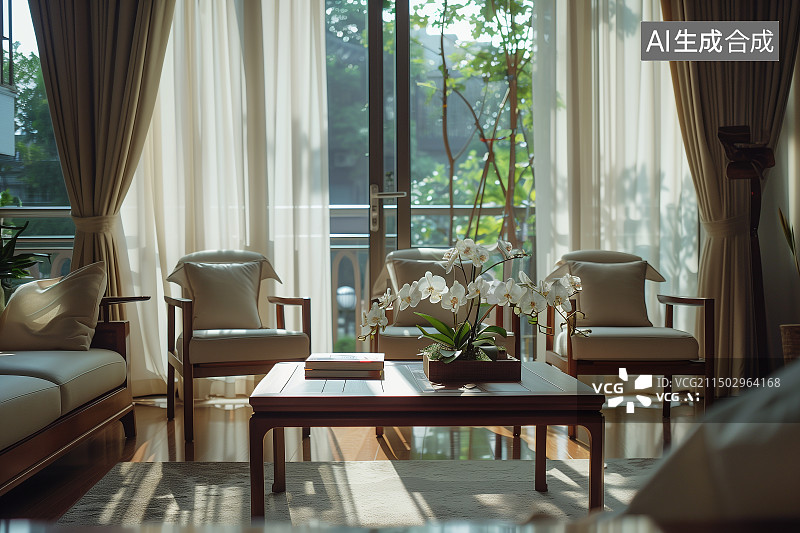 【AI数字艺术】中式座椅客厅图片素材