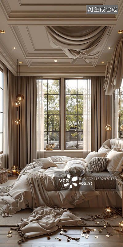 【AI数字艺术】床上的金色碎屑图片素材