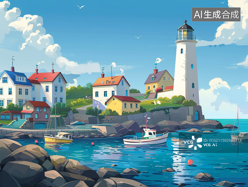【AI数字艺术】海边的小屋图片素材