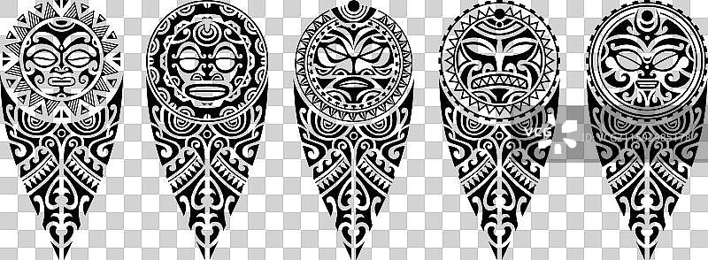 腿部或身体的毛利风格纹身草图套装图片素材