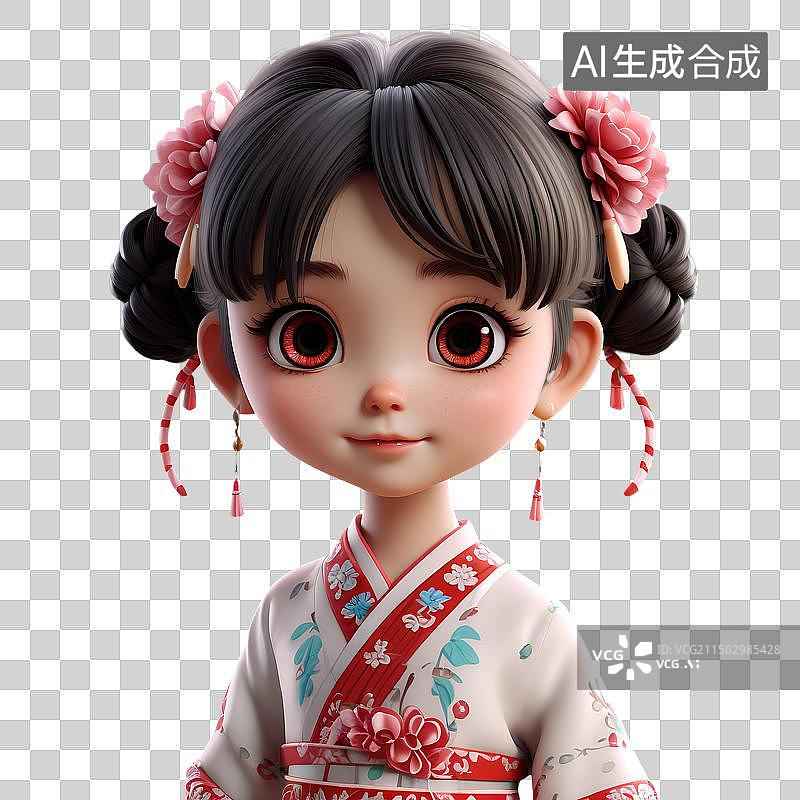 【AI数字艺术】3D渲染，一个汉服小女孩半身像，免抠元素图片素材