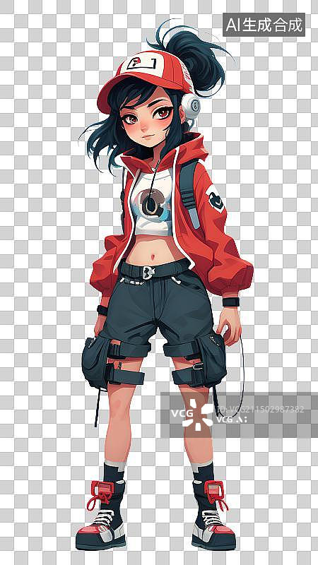 【AI数字艺术】卡通时尚潮流女孩肖像，免抠元素图片素材