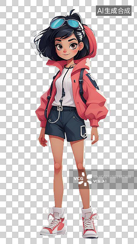 【AI数字艺术】卡通时尚潮流女孩肖像，免抠元素图片素材