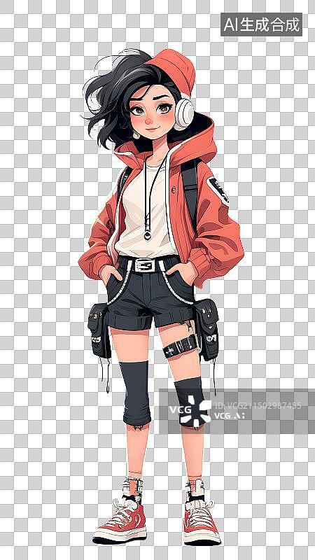 【AI数字艺术】卡通时尚潮流女孩肖像，免抠元素图片素材