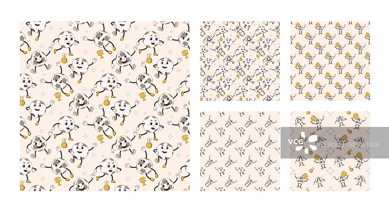 复古足球卡通无缝图案合集图片素材