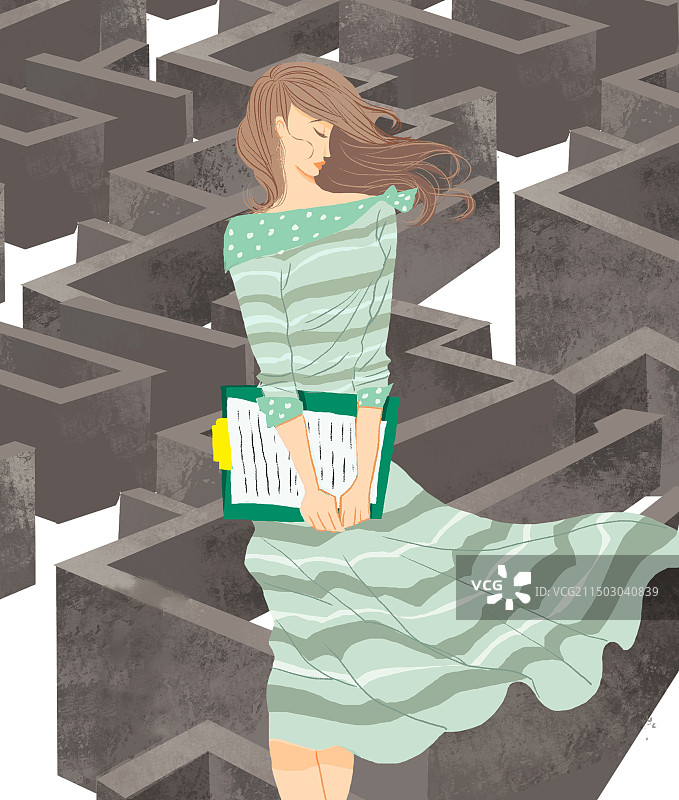 美女在迷宫前思考与选择图片素材