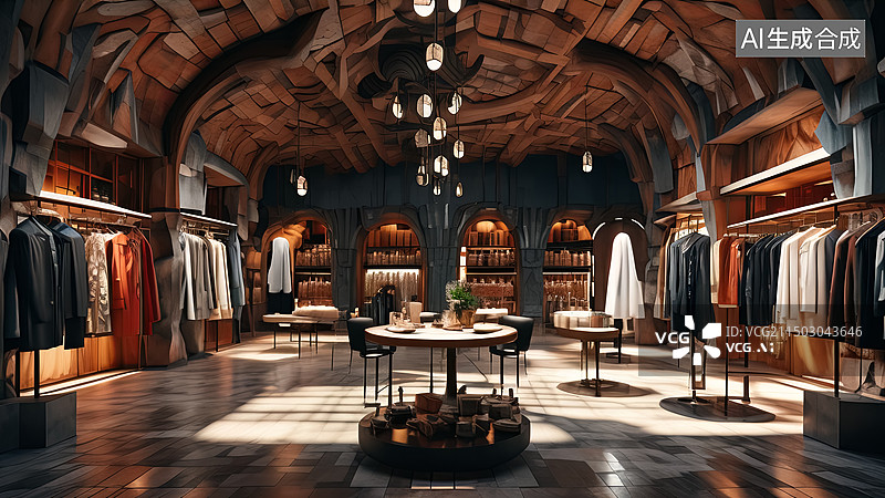 【AI数字艺术】山洞风格设计时尚服饰概念店图片素材